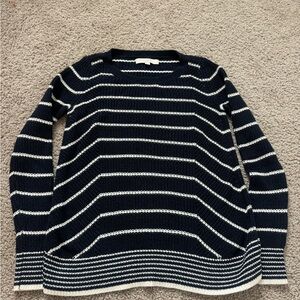 LOFT Women’s Navy and White Striped Crewneck Sweater